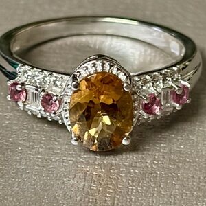 Elegant Citrine and Pink Sapphire Silver Ring